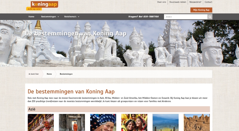 Koning Aap Reizen website
